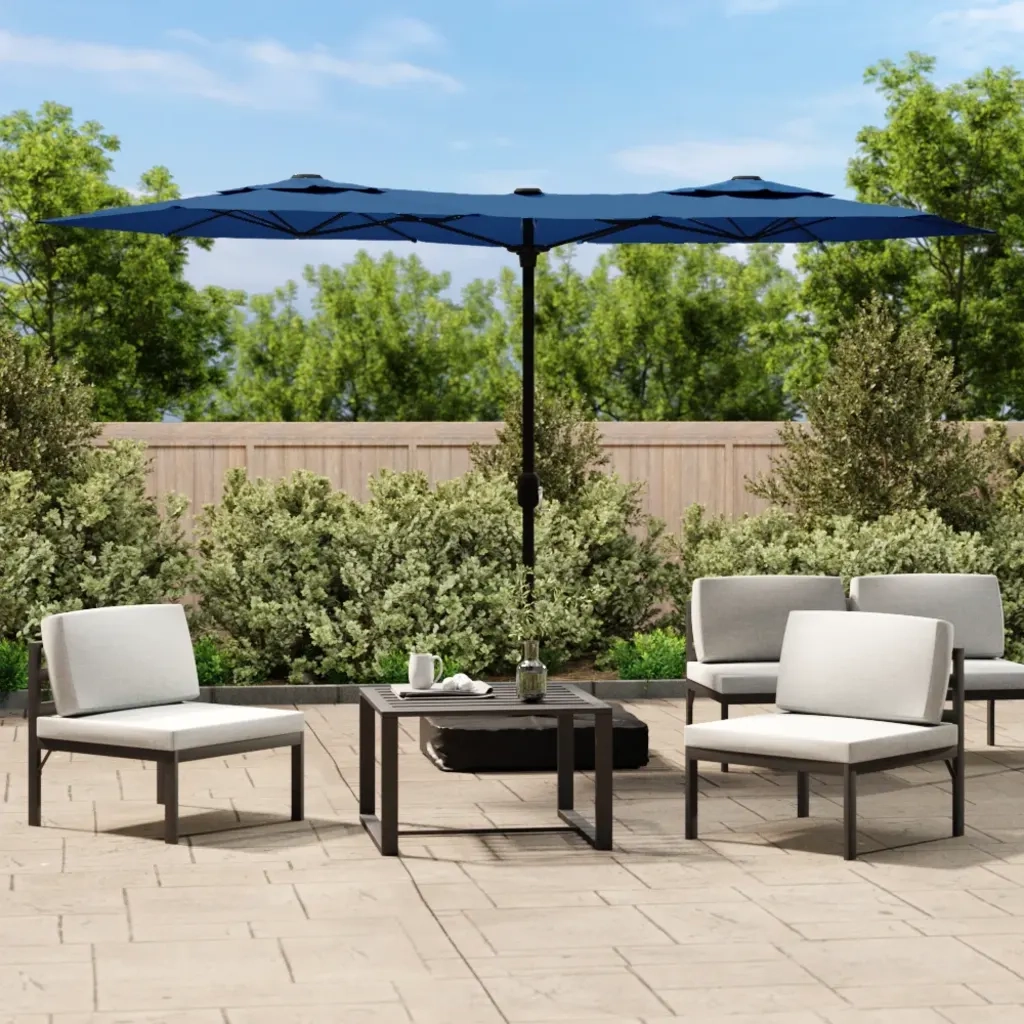 Ombrellone a Doppia Testa con LED Azzurro 316x145 cm 362976