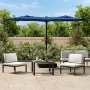 Ombrellone a Doppia Testa con LED Azzurro 316x145 cm 362976