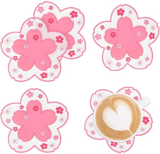 Sottopanchine per bibite, moderne sottopanchine in silicone con disegno a fiori, 4-pack sottopanchine antiscivolo per diversi bicchieri (fiori rosa)