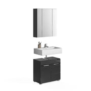 Set di mobili per il bagno: mobile sotto lavabo + armadietto con specchio – Nero lucido – KLEANKIN