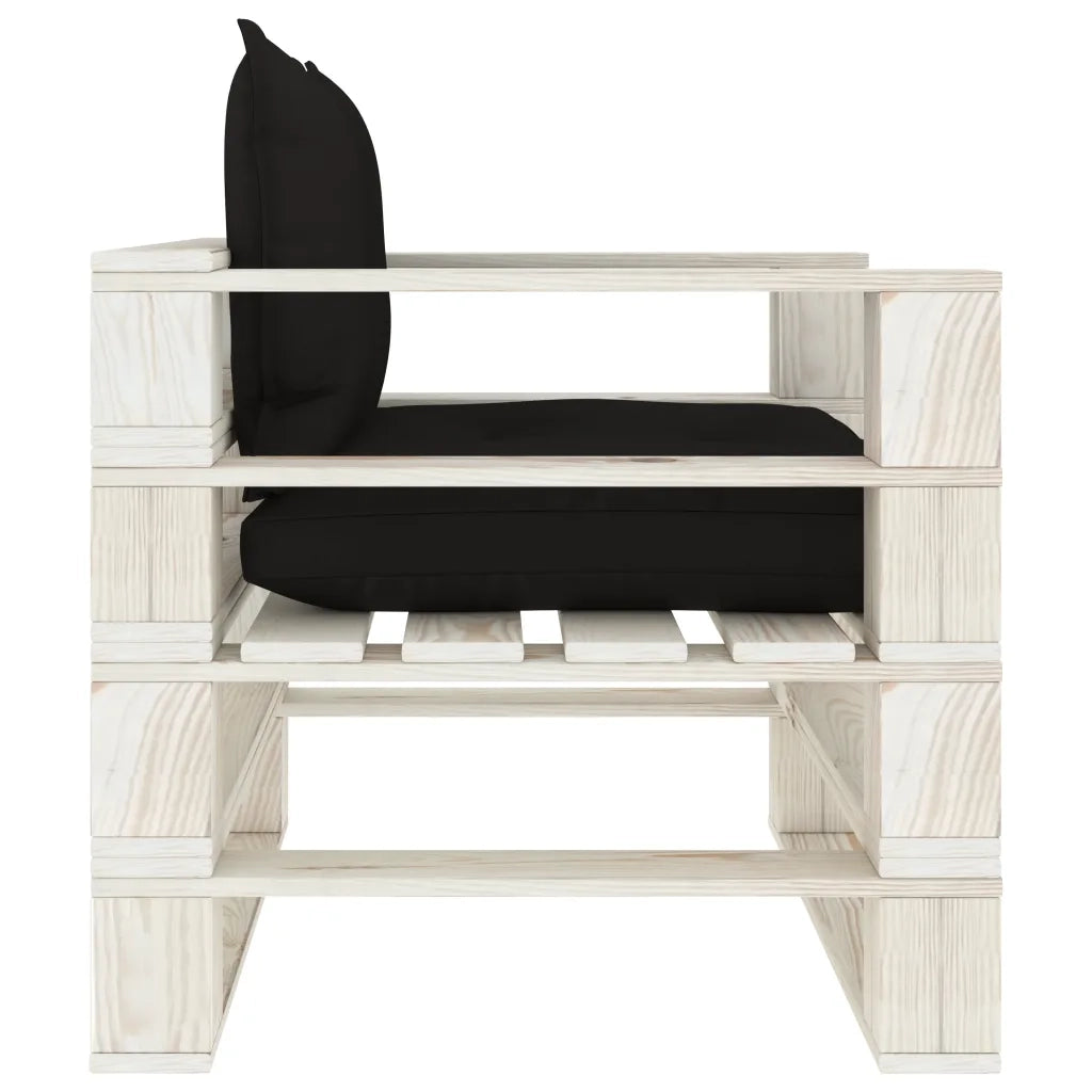 Poltrona da Giardino Pallet con Cuscini Neri in Legno 3052348