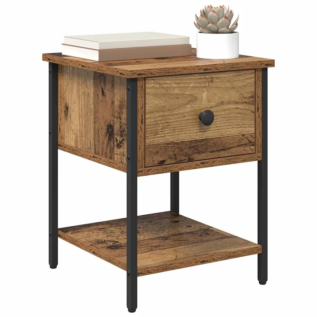 Comodino con cassetto 2 pz-Set di 2 Tavolino da notte Legno vecchio 34 x 35,5 x 45 cm
