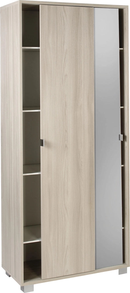 Armadio 2 Ante Scorrevoli con Specchio 82x190x41 cm Olmo Chiaro