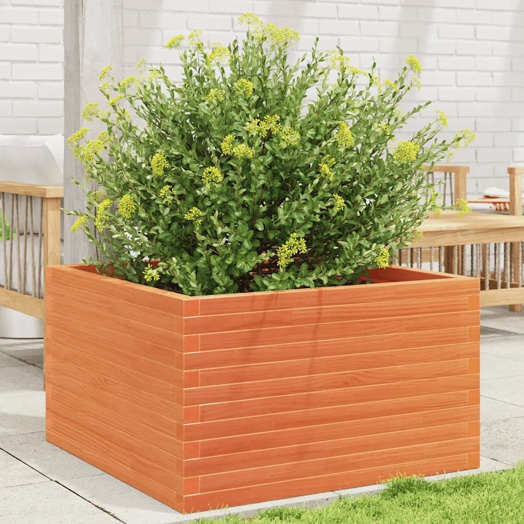 Fioriera | Cassetta per fiori | Vaso Giardino Marrone Cera 80x80x46 cm Legno Massello Pino