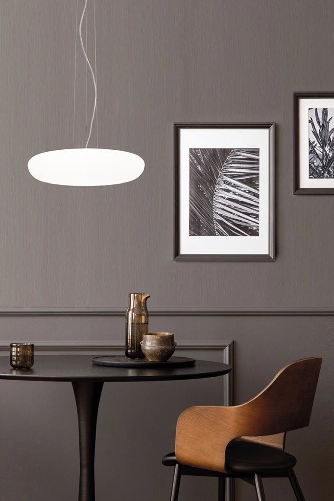 GLENN Sospensione a Soffitto in Vetro Soffiato Bianco Satinato E27 75W IP20 - Rossini Group - Lampada a Sospensione Elegante