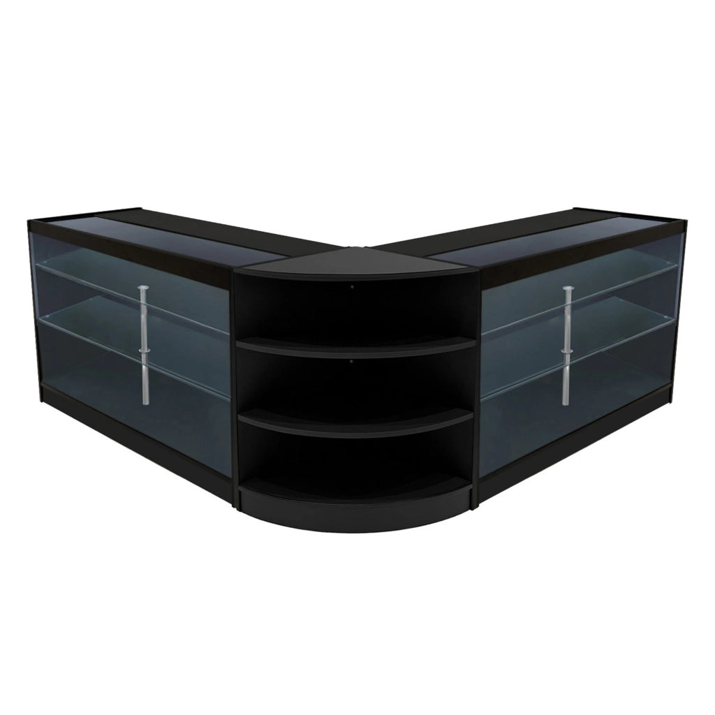 Set Bancone Nero Apollo LED K1500 LM60 con Vetrina Espositiva 3 Ripiani
