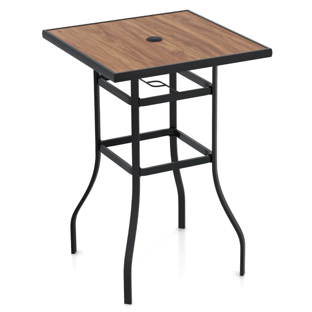 Tavolo da bar da giardino quadrato 70 x 70 x 102 cm con foro per ombrellone robusto stile contemporaneo metallo nero naturale 20_0020468