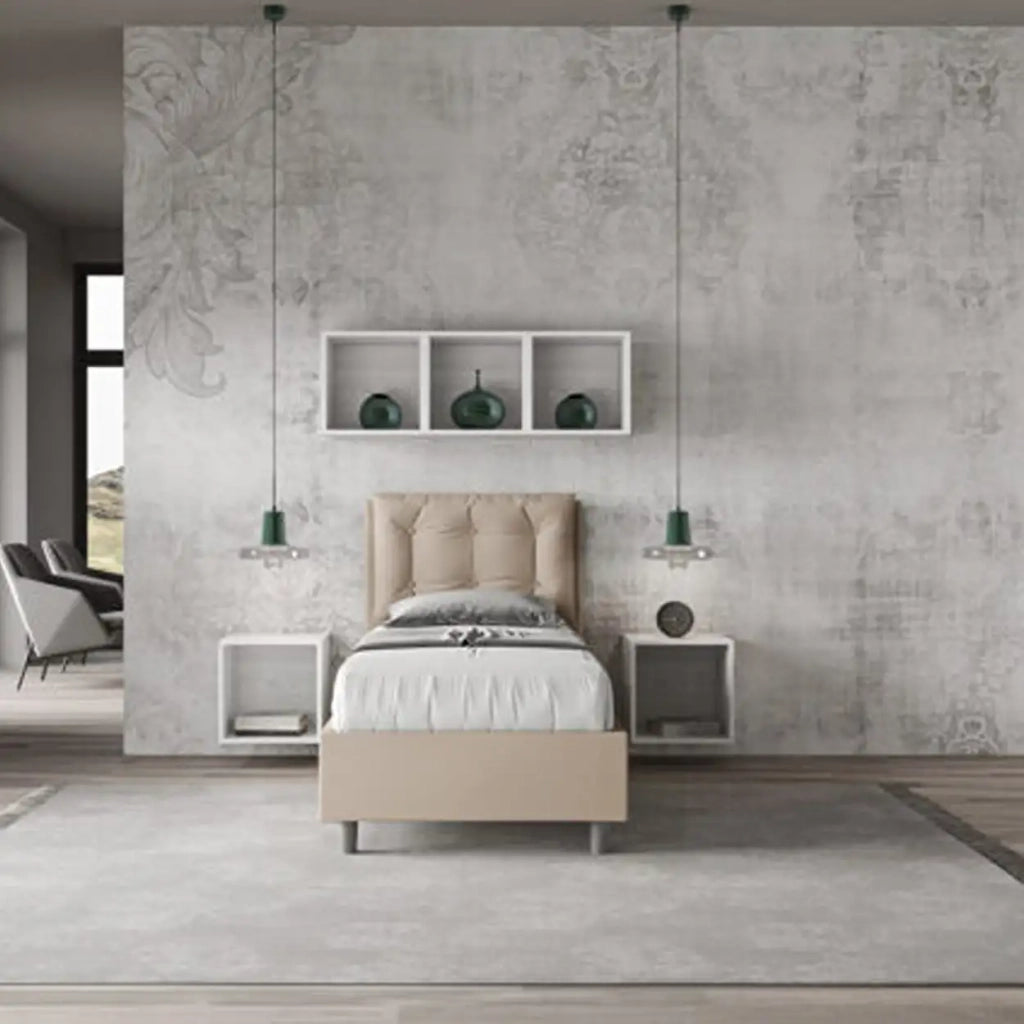 Letto singolo contenitore imbottito 80x210 similpelle tortora Annalisa