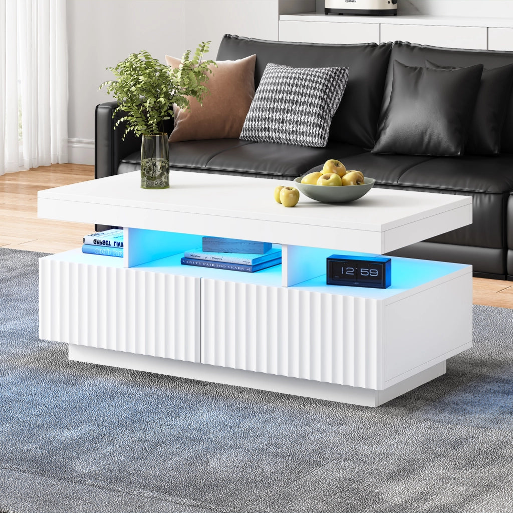 TAVOLINO DA SALOTTO 100 x 50 x 45 cm Bianco in truciolare con LED