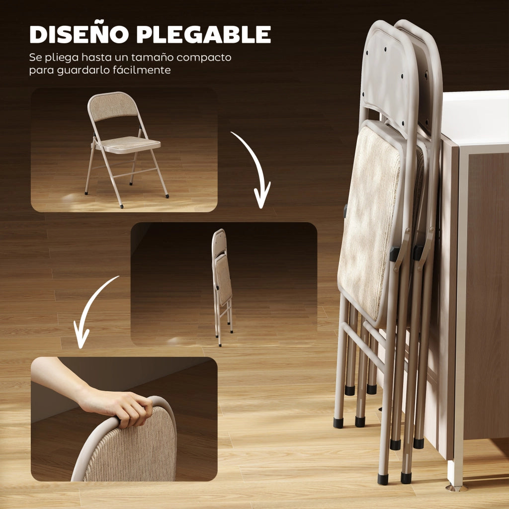 Sedia Pieghevole ¨C zephmum ¨C Beige, Lino Sintetico, Acciaio, 45x46x78 cm