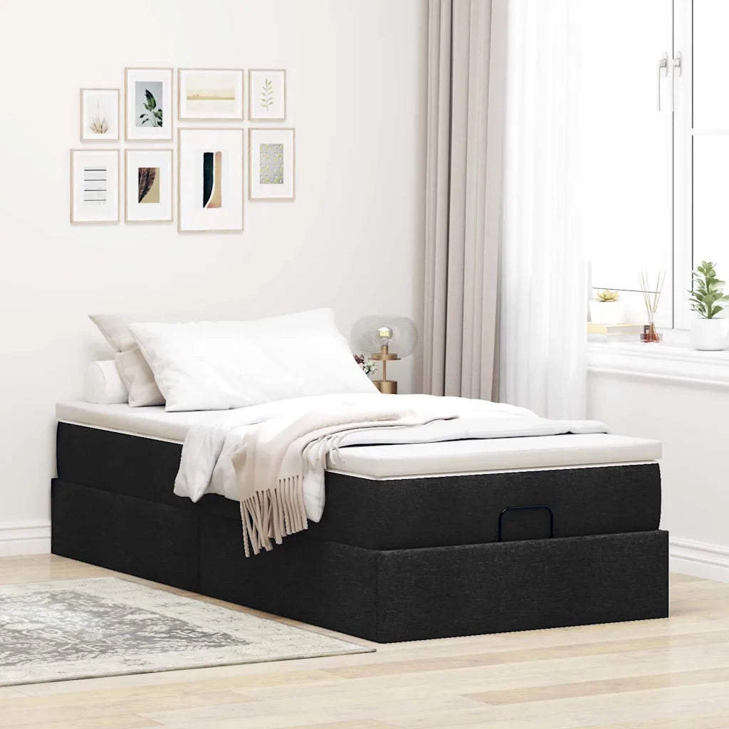 Struttura Letto Pouf con Materasso-Giroletto con materasso Nero 80x200 cm in Tessuto