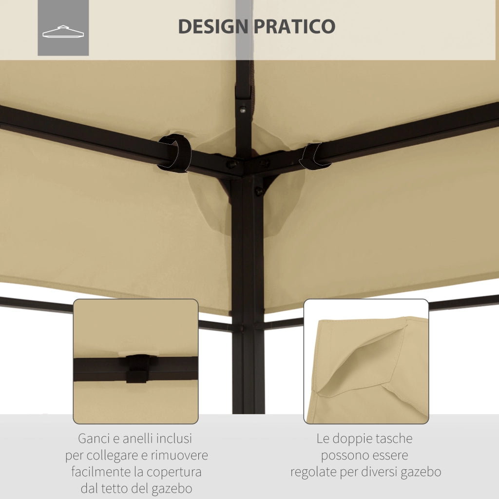 Copertura di Ricambio per Gazebo 4x3 m in Poliestere Anti UV con Tetto a 2 Livelli. Crema