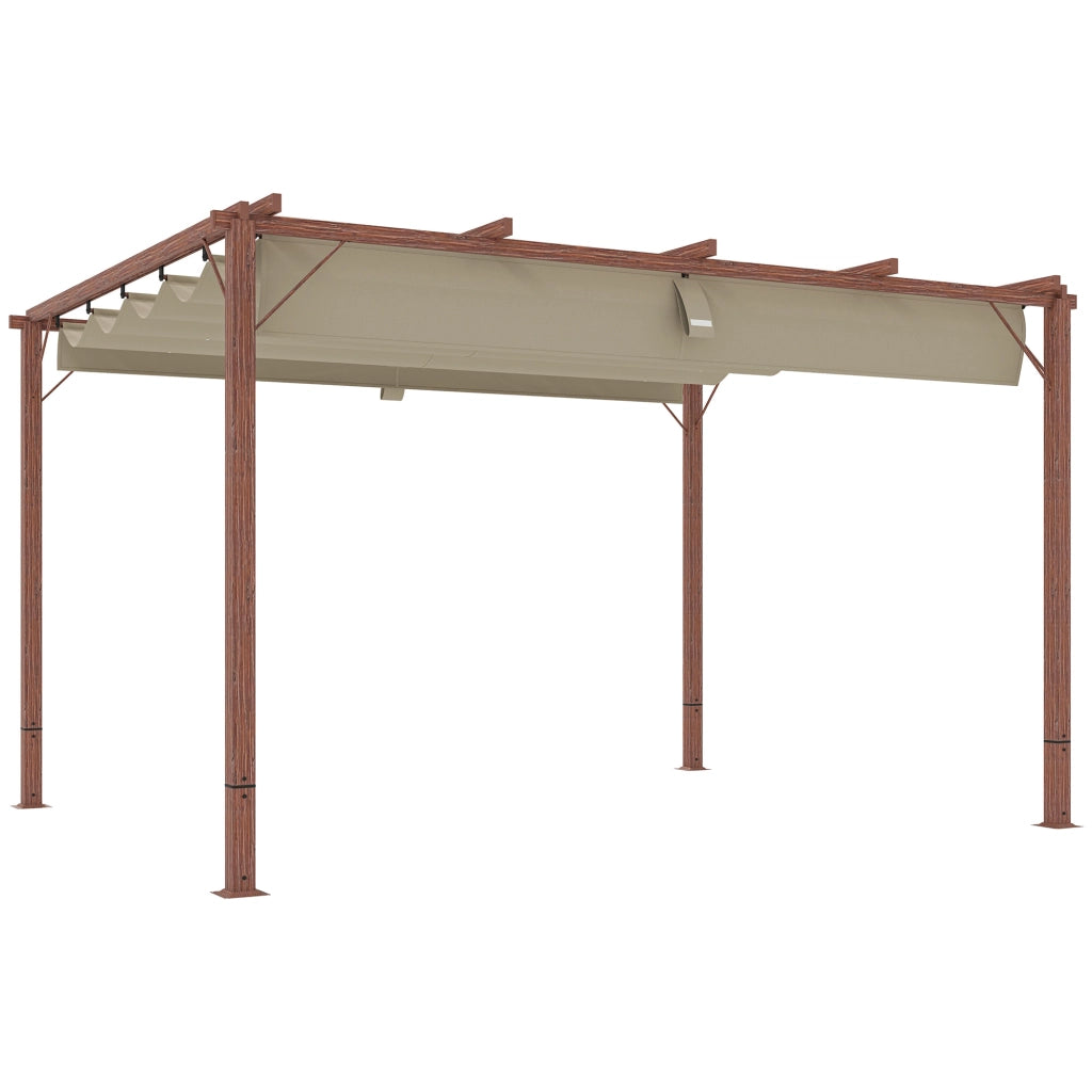 Gazebo Pergola con Tetto Retrattile ¨C zephmum ¨C Poliestere Alluminio 382x300x232 cm Legno