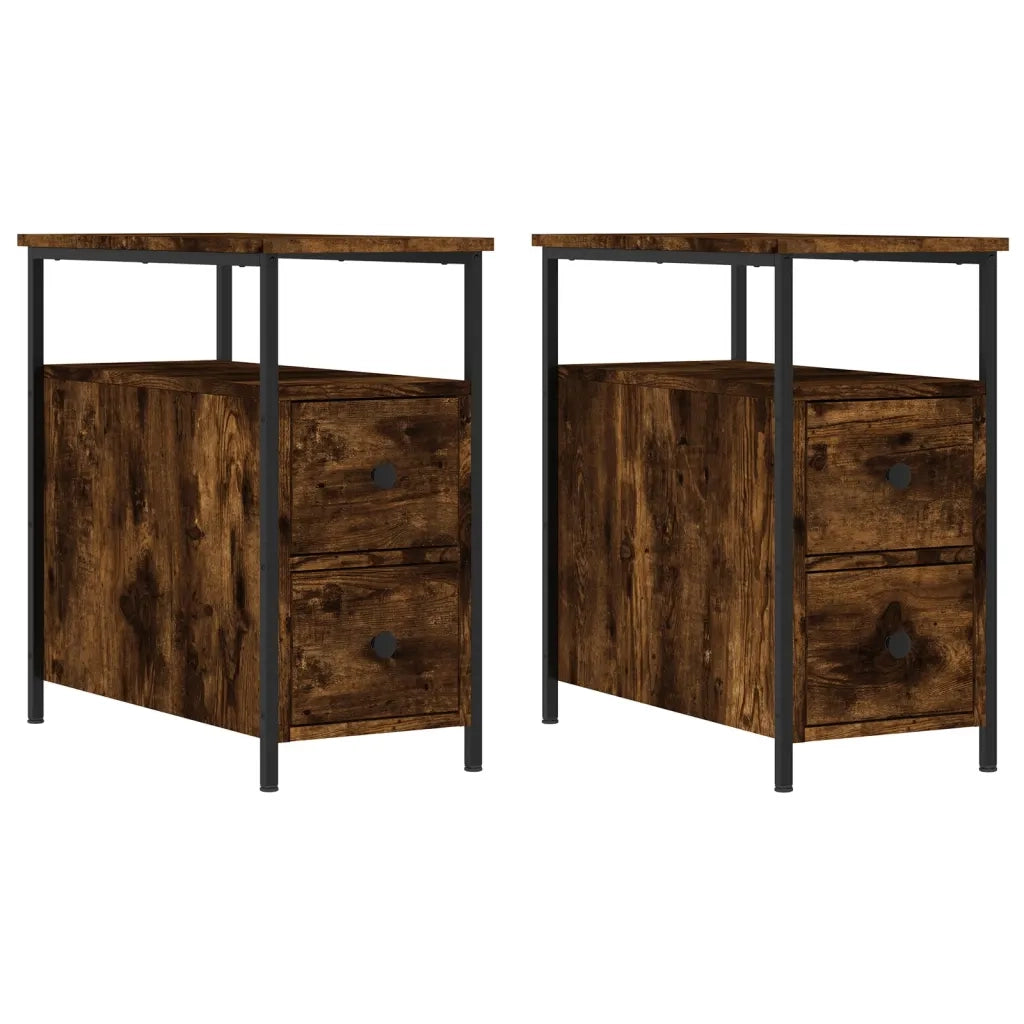 Set di 2 Comodini | Armadio da Notte | Mobiletto da notte Rovere Fumo 30x60x60 cm in Legno Multistrato