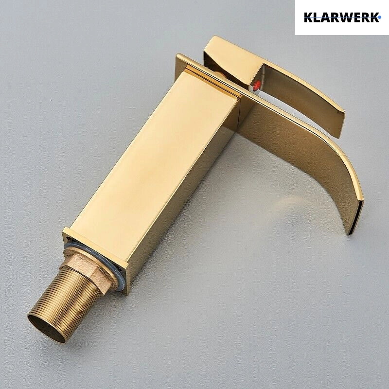 ROSA | Rubinetto da bagno a cascata Premium oro lucido  per lavabo in acciaio inox per catering | Miscelatore lavabo quadrato con rubinetto di design