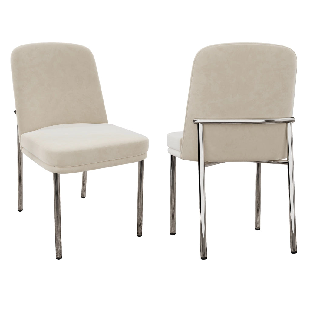 Set di 2 sedie da pranzo in velluto beige con struttura metallica cromata e seduta imbottita