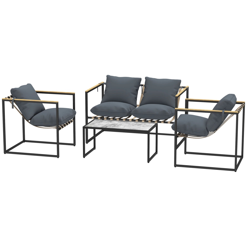 Set da giardino 4 pezzi con poltrone e divano ¨C zephmum ¨C grigio in acciaio e poliestere