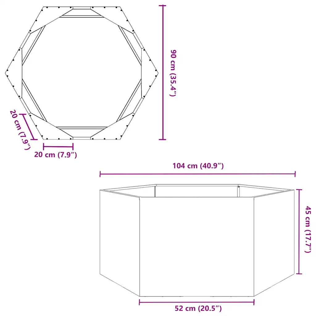 Fioriera | Cassetta per fiori | Vaso da Giardino Esagono 104x90x45 cm in Acciaio Inox
