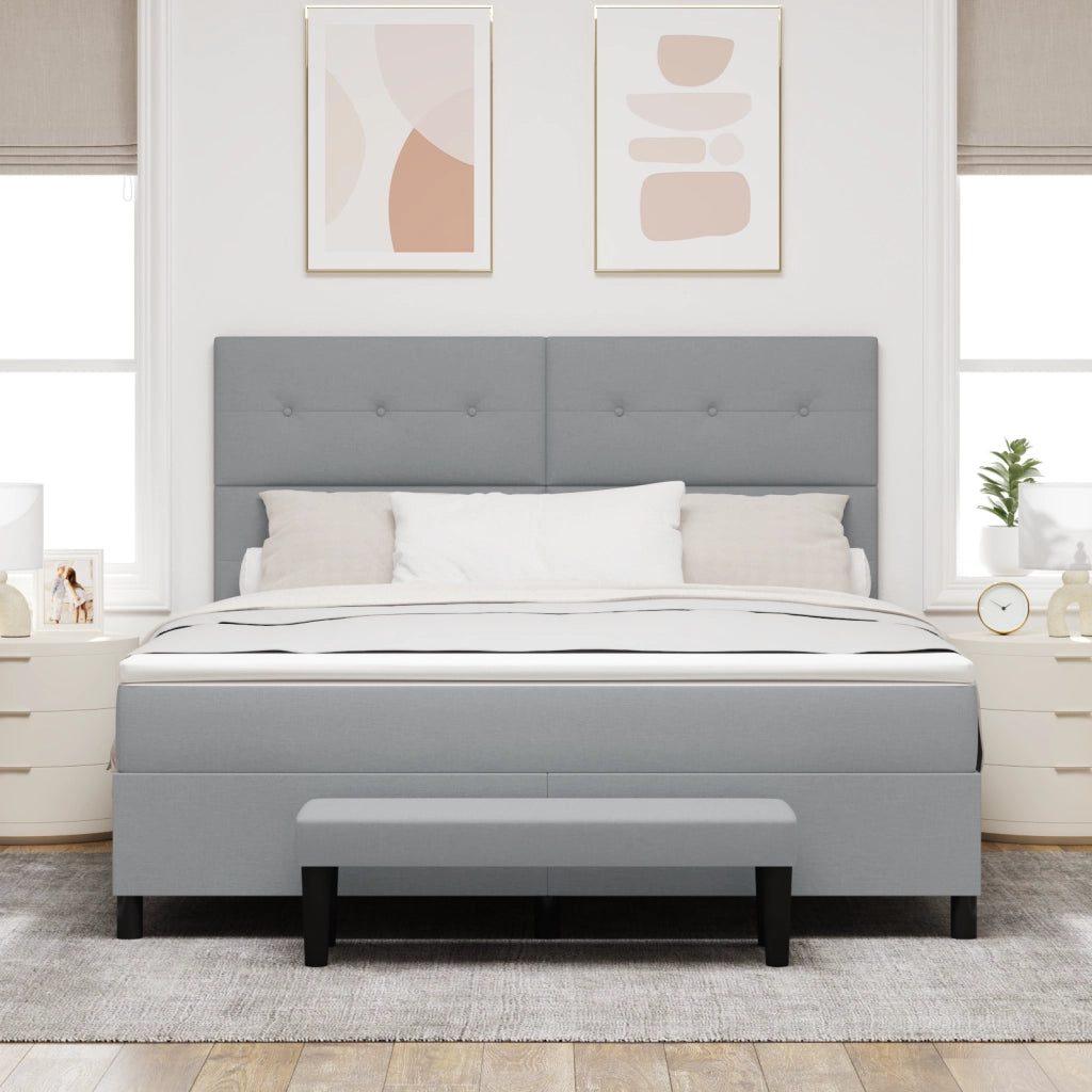 Letto con Box Spring con Materasso & Panchina Grigio Chiaro 180x200 cm Tessuto
