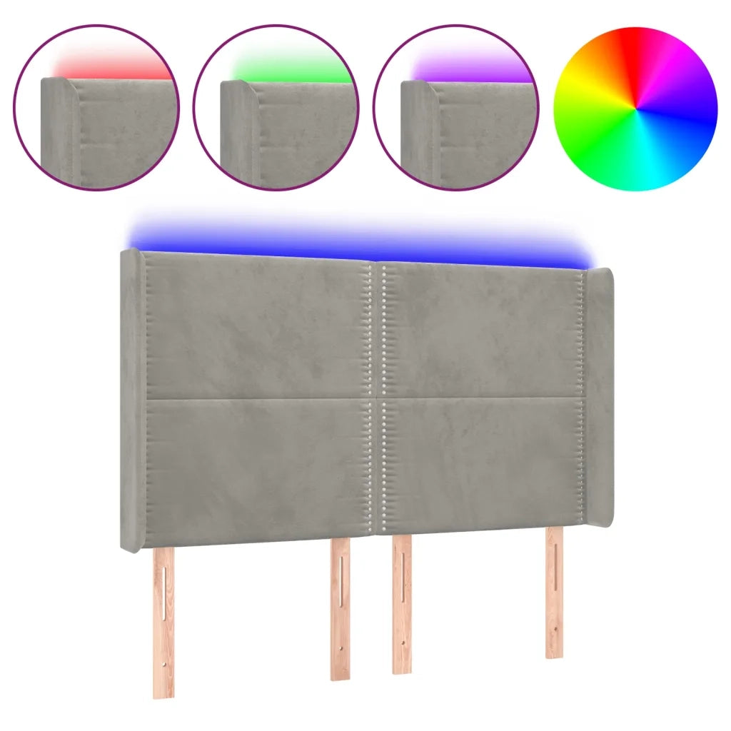 Testiera a LED Grigio Chiaro 147x16x118/128 cm in Velluto 3123956