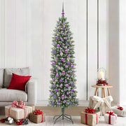 Albero di Natale Artificiale Sottile Verde e Bianco 210 cm