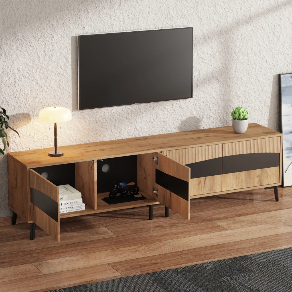 Mobile TV Lowboard ¨C MINIMAL ¨C Legno e Nero, 4 Ante, 8 Gambe, 180x40x50 cm