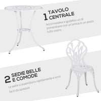 Set Tavolino e 2 Sedie da Giardino in Alluminio Bianco