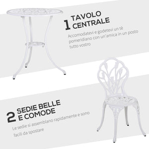 Set Tavolino e 2 Sedie da Giardino in Alluminio Bianco
