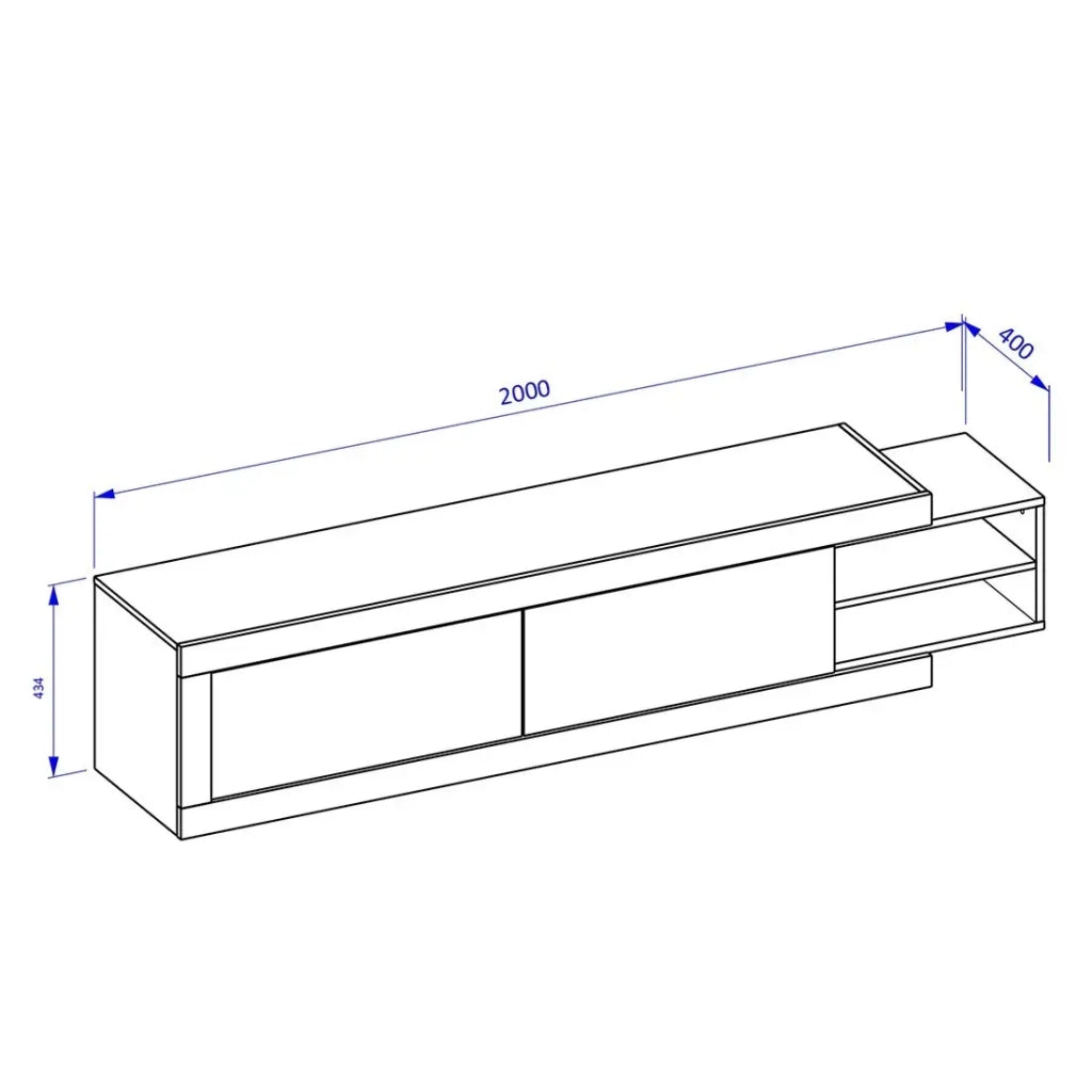 Mobile TV estensibile SINATRA – Rovere e bianco lucido – 2 porte + nicchie – L200 a 240 x H43,4 x P40 cm