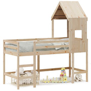 Letto singolo | Letto per adulti | Letto Soppalco con Scala e Tetto 80x200 cm Legno Massello Pino
