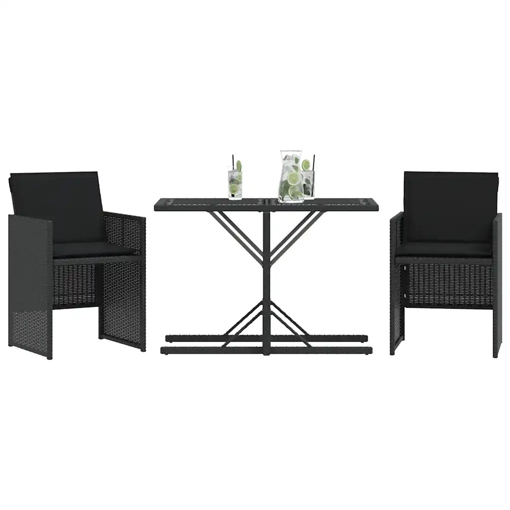 Set da BistrÃ² 3 pz con Cuscini Nero in Polyrattancod mxl 114976