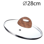 Trade Shop - Coperchio In Vetro Temperato Per Pentola Padella Ricambio ø16 A 32cm Pomello Effetto Legno -    -diametro 28cm   -