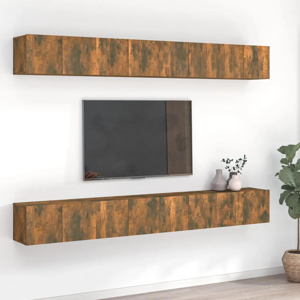 Mobili TV 8 pz-Set di 8 Credenza per TV Rovere Fumo 60x30x30 cm in Legno Ingegnerizzato