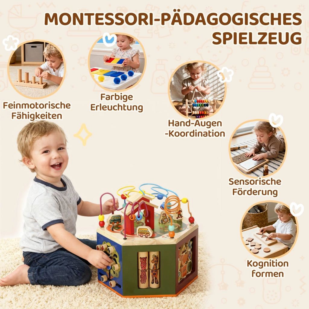 Cubo attivit¨¤ 8 in 1 con labirinto perle e pista motricit¨¤ ¨C zephmum ¨C 41.5x37.5x37.5 cm multicolore