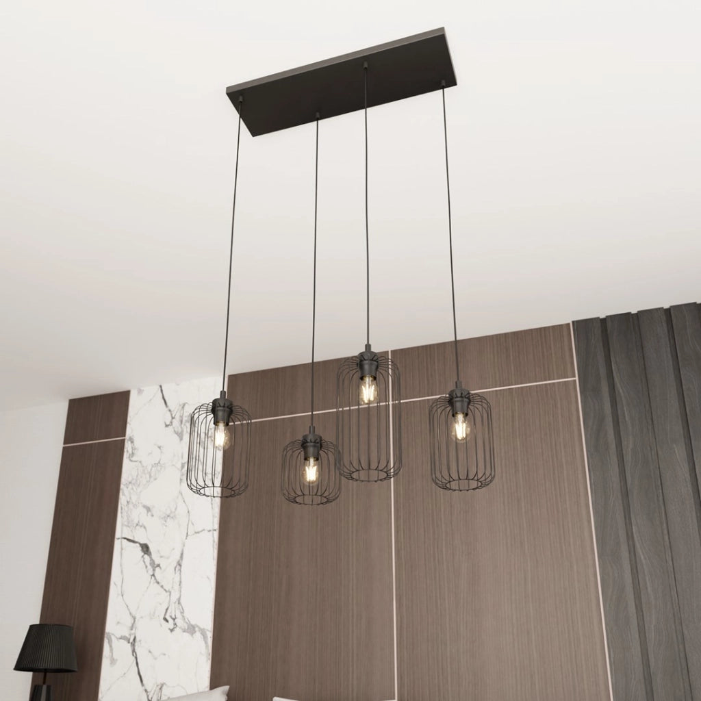Lampadario industriale rettangolare nero Vander 4xE27 Emibig
