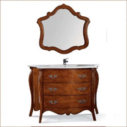 Mobile bagno bombato 122 cm in legno lavabo 3 cassetti e specchio