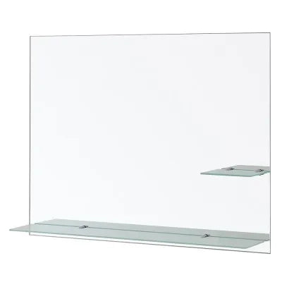 Specchio bagno 80x60 cm a filo lucido con mensole in vetro satinato