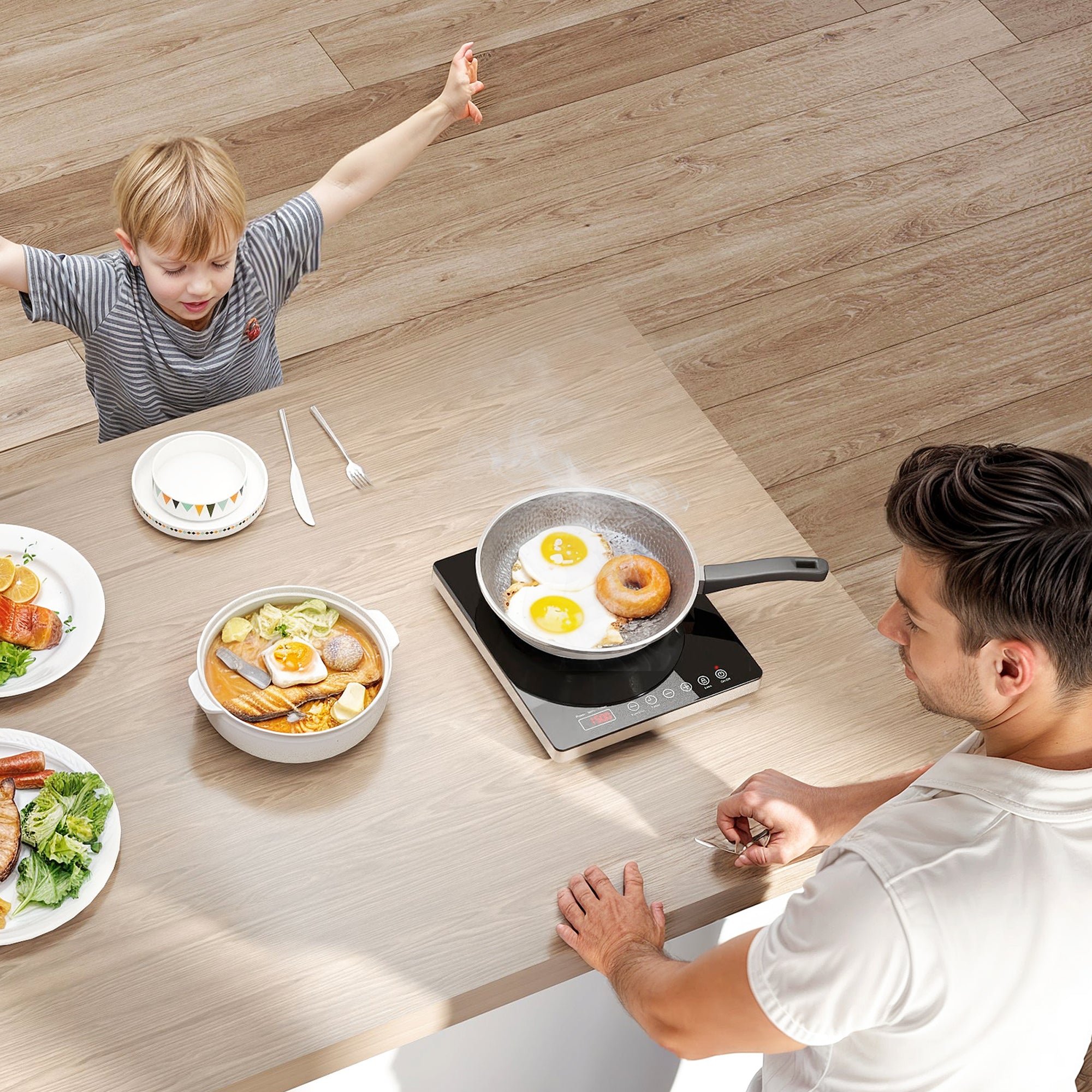 Piastra a Induzione 31x27x4,2 cm Potenza e Temperatura Regolabile con Pannello Touch in Plastica e Vetro Nero