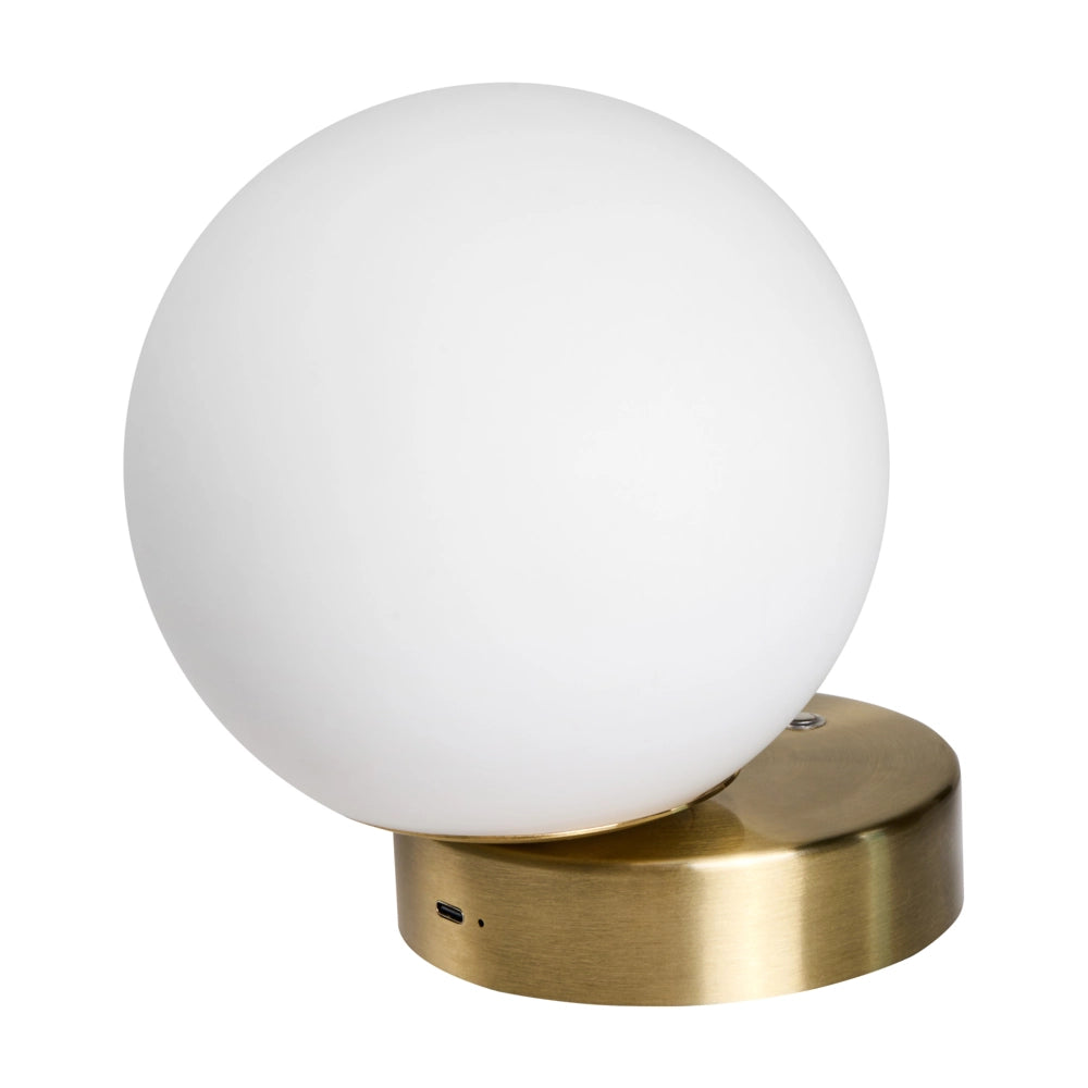 Lampada da parete a LED con paralume rotondo in vetro a forma di globo e base in metallo, con dimmer, bianca