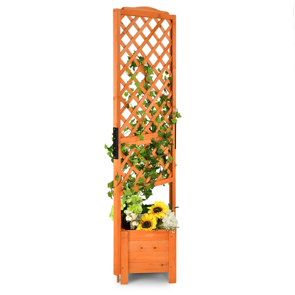 Letto da giardino rialzato con spalliera drenaggio grigliato, Fioriera in legno verticale per piante Arancione-Fioriere