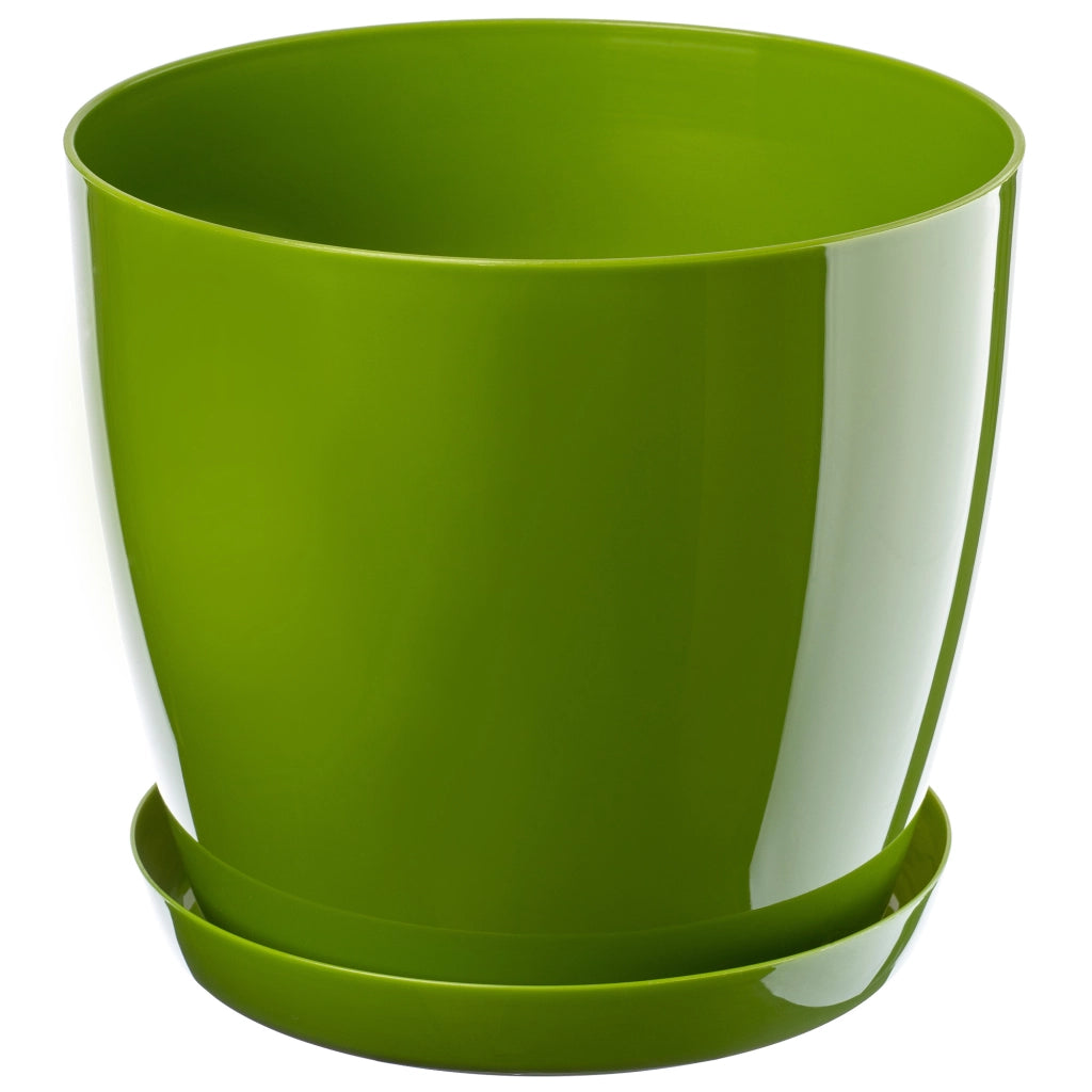 Vaso da fiori KADAX con sottovaso e coperchio in plastica, 14 cm, verde.