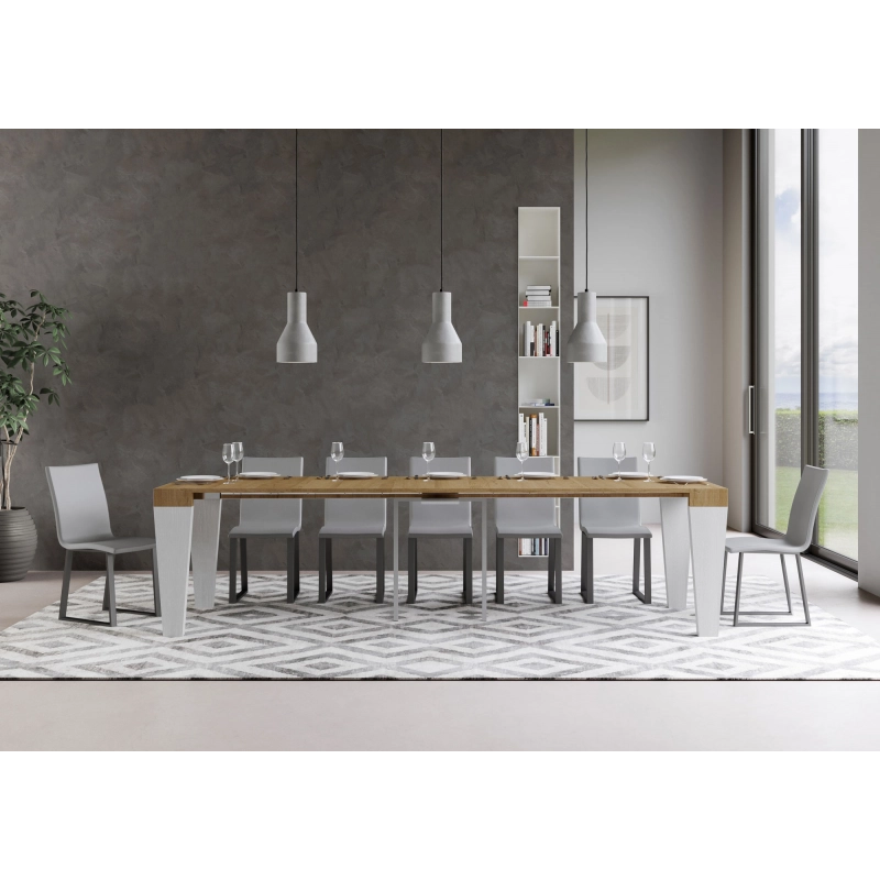 Consolle allungabile 90x40/300 cm Spimbo Mix piano Bianco Frassino - Quercia Natura/Bianco Frassino