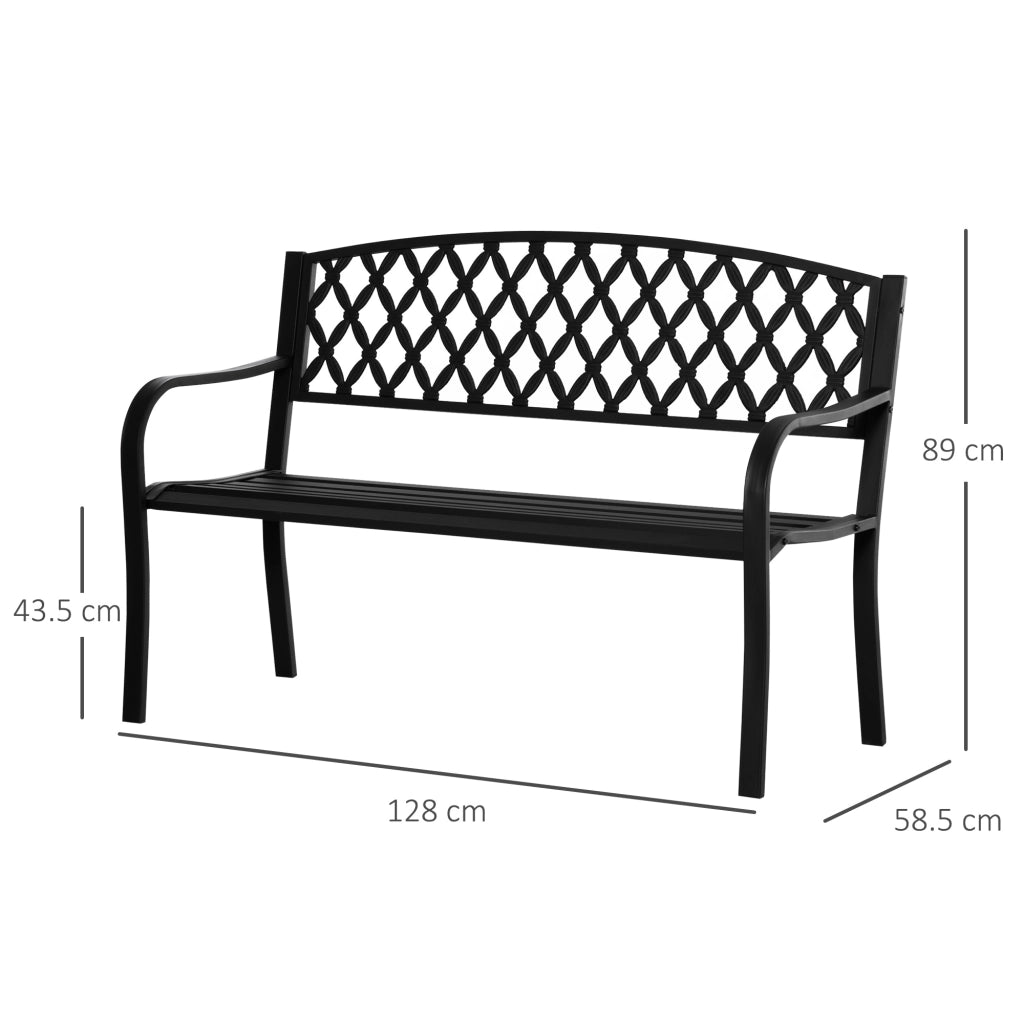 Panchina da Esterno 2 Posti con Braccioli in Acciaio e Ghisa. 128x58.5x89cm. Nero