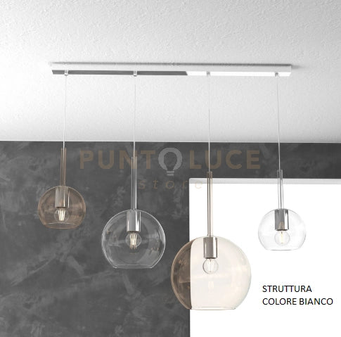 SOSP. BIANCO RETTANGOLARE 4 LUCI VETRI (1 GRANDE AM+1 MEDIO TR +2 PICCOLO(1X TR+1X AM) 1155BI-S4 RMIX-TA