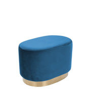 Pouf ovale Nano in velluto blu con base dorata