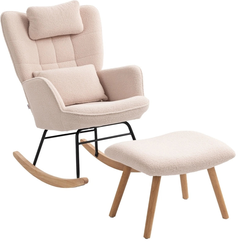 Poltrona a dondolo beige con poggiapiedi