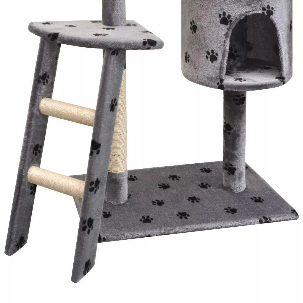Tiragraffi albero per gatti cuccia per gatti giocattolo peluche e sisal 150 cm impronte di zampe grigio 3702101/2