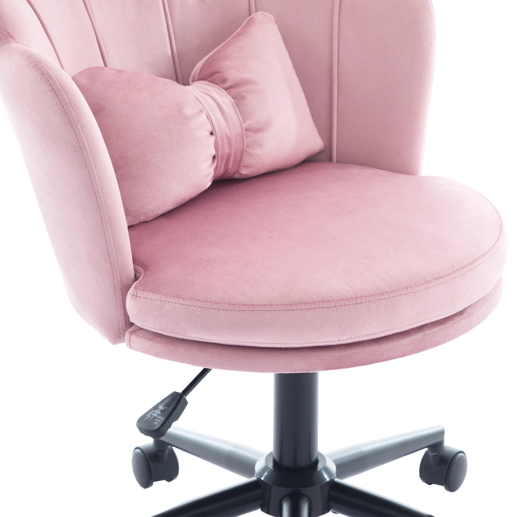 sedia da ufficio girevole regolabile in altezza con cuscino lombare e ruote in velluto rosa 55 Ã— 62 Ã— 73-83 cm