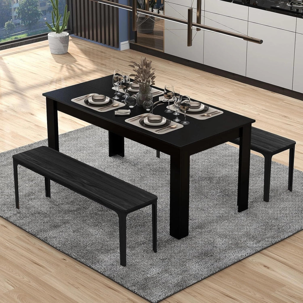 Tavolo da Pranzo da 160 cm per 8 Persone, Tavolo da Pranzo Fisso con Robuste Gambe a L, Tavolo Moderno per Cucina e Sala da Pranzo, Nero (Nero)