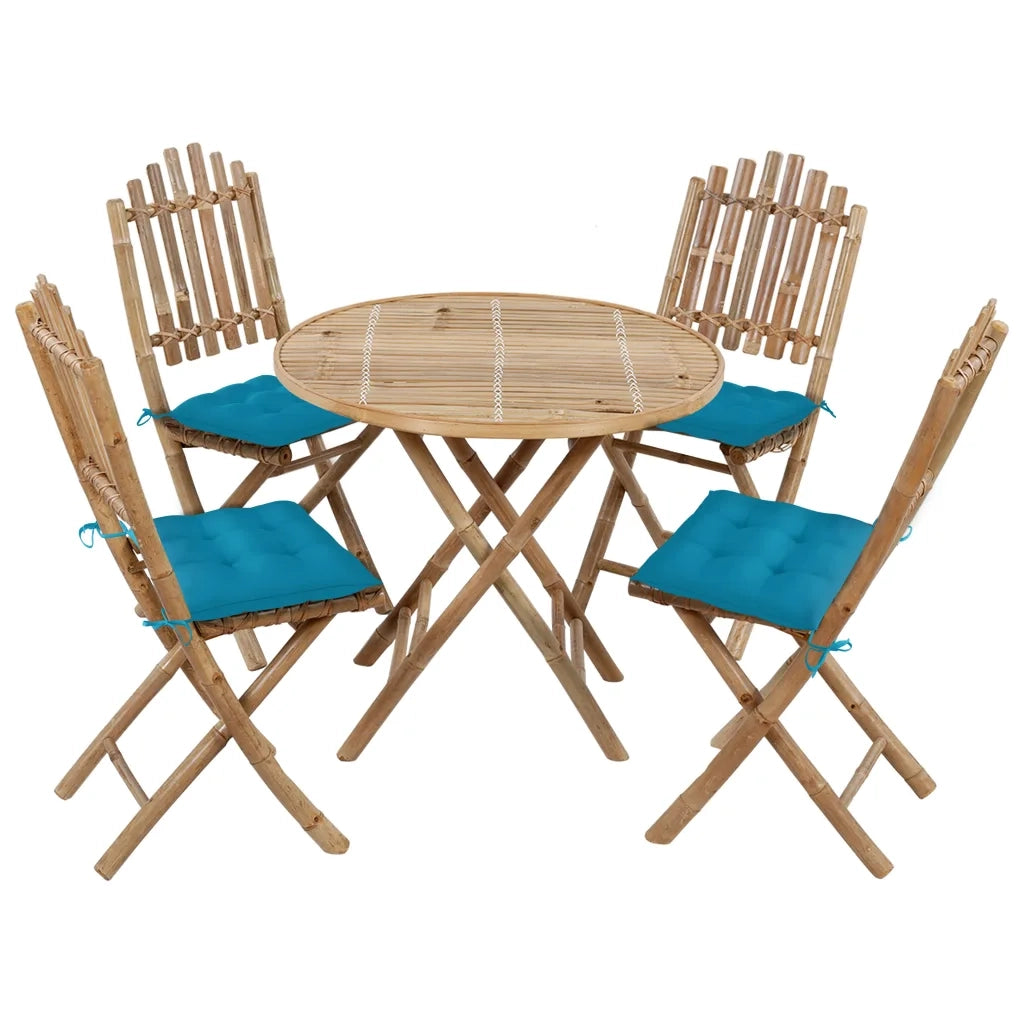 Set da Pranzo da Giardino 5 pz Pieghevole con Cuscini in BambÃ¹ cod mxl 35845
